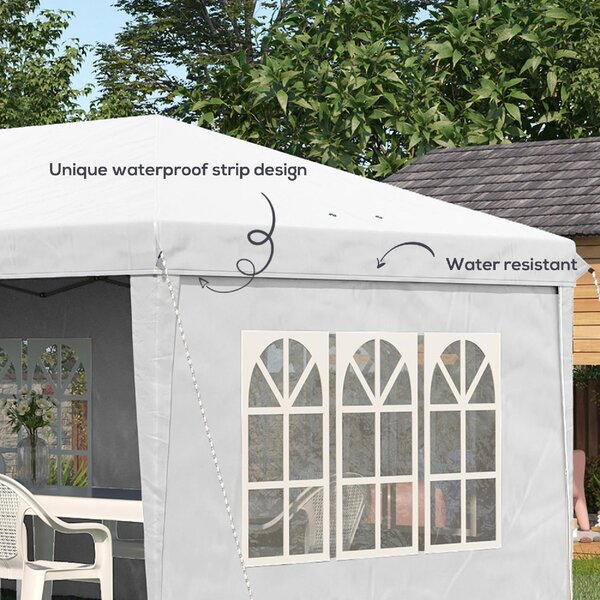 VivaGarden Gazebo da Giardino 3x5,85 mt Pieghevole in Acciaio/Tessuto Tende Laterali con Finestre colore Bianco