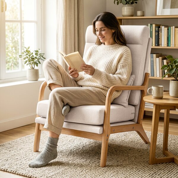 HOMCOM Poltrona d'Appoggio Imbottita in Tessuto Effetto Lino con Ampia Seduta, Supporto Lombare e Schienale Alto, 64x86x93 cm, Crema | Aosom Italy