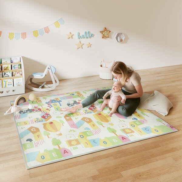 AIYAPLAY Tappeto per Bambini con Lettere dell'Alfabeto e Superficie Impermeabile in XPE Multicolore, 194x176.5x1.5 cm | Aosom Italy