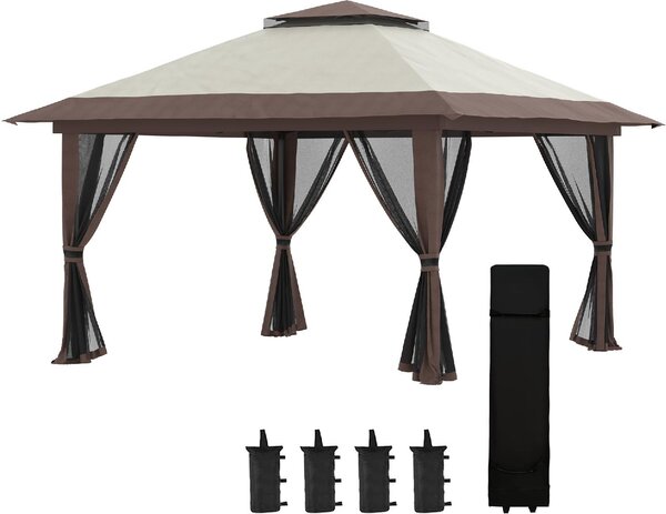 VivaGarden Gazebo da Giardino 4x4 mt Pieghevole in Metallo/Tessuto con Doppio tetto e Tende colore Beige