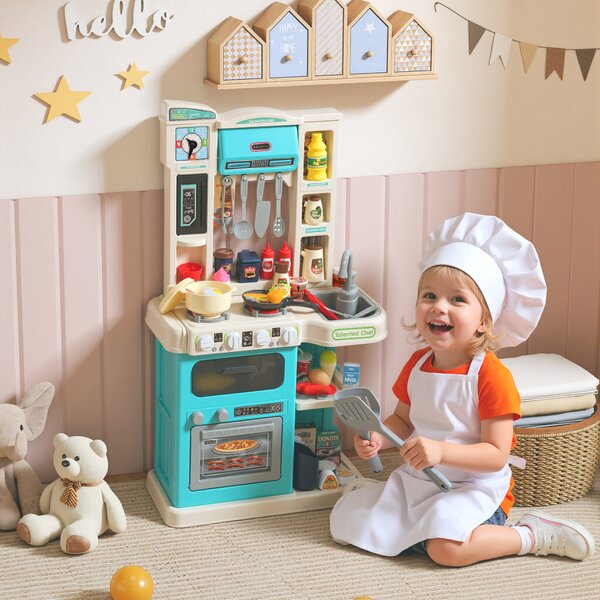 AIYAPLAY Cucina Giocattolo per Bambini 3-6 Anni con 92 Accessori, in PP, PE e ABS, 44.5x24x79 cm, Verde | Aosom Italy