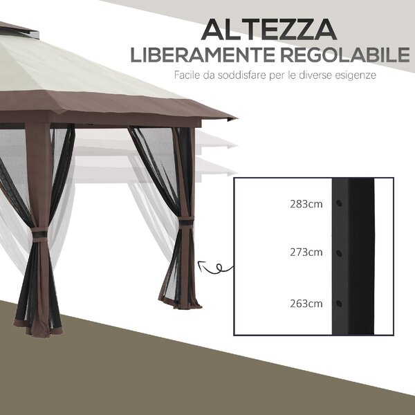 VivaGarden Gazebo da Giardino 4x4 mt Pieghevole in Metallo/Tessuto con Doppio tetto e Tende colore Beige