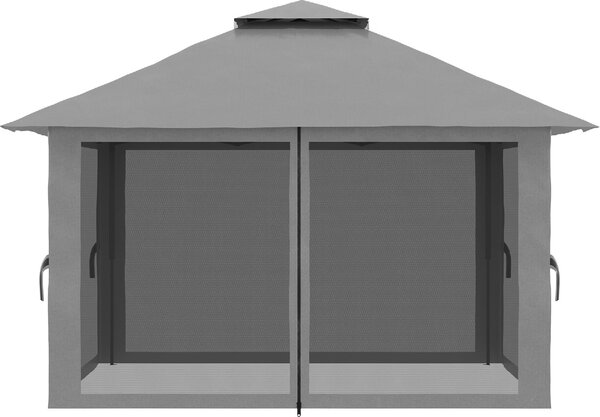 VivaGarden Gazebo da Giardino 4x4 mt Pieghevole in Metallo/Tessuto con Doppio tetto e Tende colore Grigio