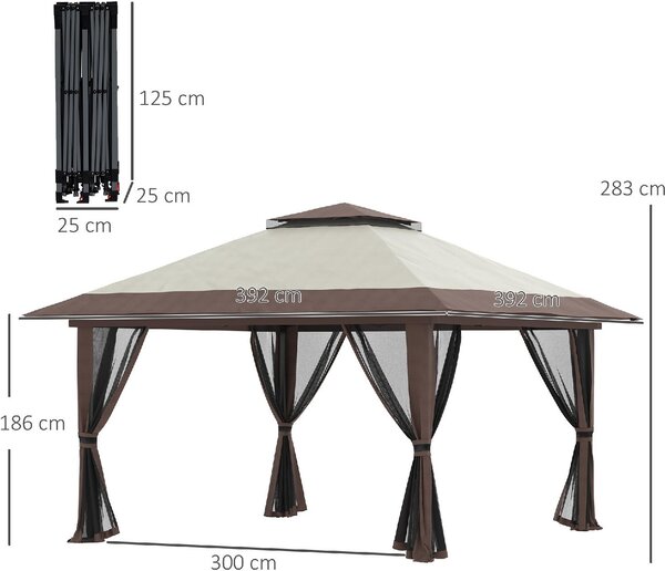 VivaGarden Gazebo da Giardino 4x4 mt Pieghevole in Metallo/Tessuto con Doppio tetto e Tende colore Beige