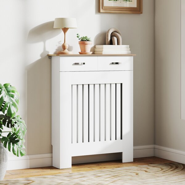 HOMCOM Copritermosifone a Doghe Antiribaltamento con Cassetto, in Legno, 78x19x97 cm, Bianco | Aosom Italy