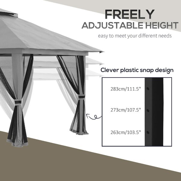 VivaGarden Gazebo da Giardino 4x4 mt Pieghevole in Metallo/Tessuto con Doppio tetto e Tende colore Grigio