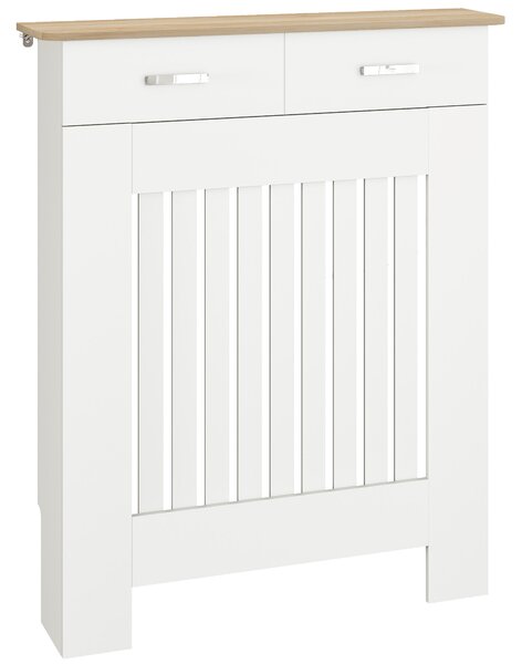 HOMCOM Copritermosifone a Doghe Antiribaltamento con Cassetto, in Legno, 78x19x97 cm, Bianco | Aosom Italy