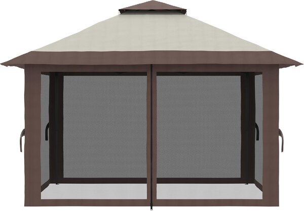VivaGarden Gazebo da Giardino 4x4 mt Pieghevole in Metallo/Tessuto con Doppio tetto e Tende colore Beige