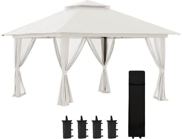 VivaGarden Gazebo da Giardino 4x4 mt Pieghevole in Metallo/Tessuto con Doppio tetto e Zanzariere colore Crema