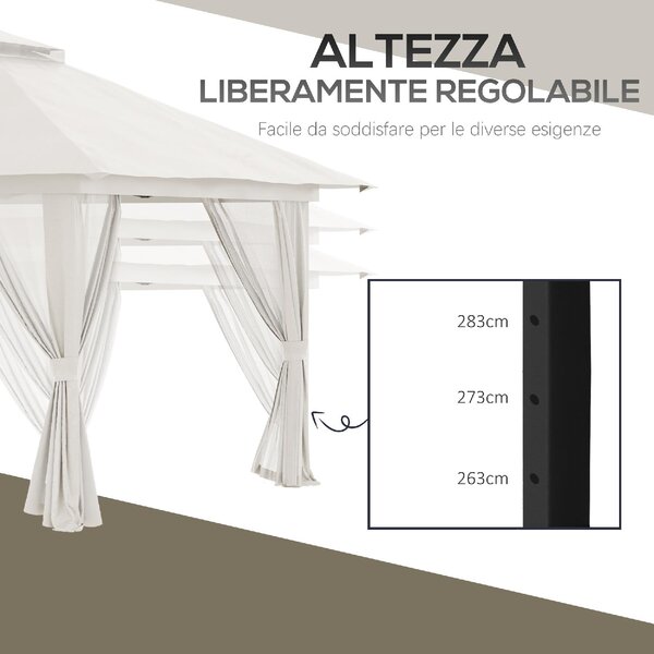 VivaGarden Gazebo da Giardino 4x4 mt Pieghevole in Metallo/Tessuto con Doppio tetto e Zanzariere colore Crema