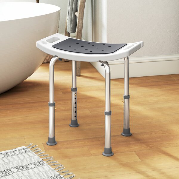 HOMCOM Sgabello da Doccia in Lega di Alluminio e Plastica Antiscivolo, Altezza Regolabile 6 Livelli 39-52cm, Grigio | Aosom Italy