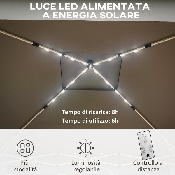 VivaGarden Gazebo da Giardino 6x3 mt in Acciaio/Tessuto con Doppio tetto Protezione raggi UV e Tende colore Grigio