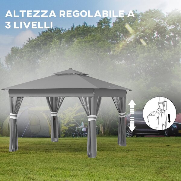 VivaGarden Gazebo da Giardino 6x3 mt in Acciaio/Tessuto con Doppio tetto Protezione raggi UV e Tende colore Grigio