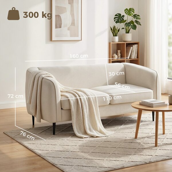 HOMCOM Divano Moderno 2 posti da Salotto con Cuscino Spesso e Seduta Ampia Imbottita, 160x76x72 cm, Beige | Aosom Italy
