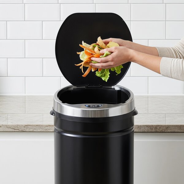 HOMCOM Pattumiera a Sensore 50 L Automatica da Cucina in Acciaio inox per Cucina e Sala da Pranzo, 30,5x30,5x81,5 cm, Nero | Aosom Italy