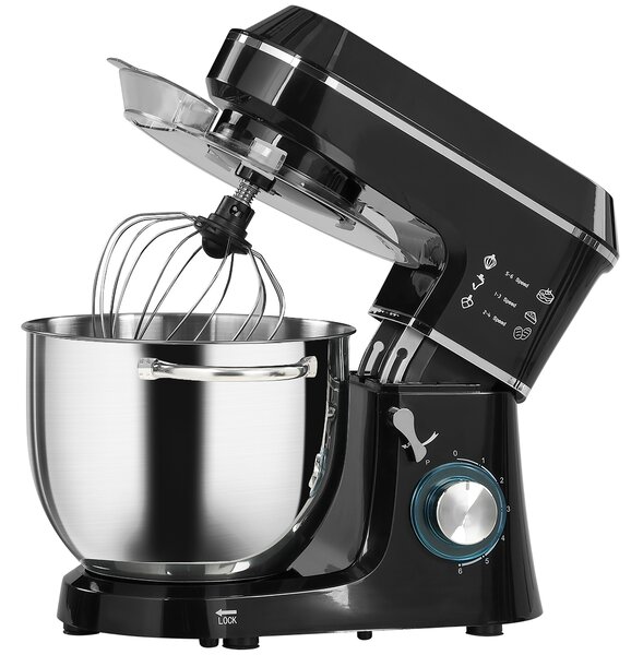 HOMCOM Impastatrice Planetaria 1400W con Ciotola 7L e 6 Velocità, Gancio Impastatore, Frusta e Sbattitore, Nero | Aosom Italy
