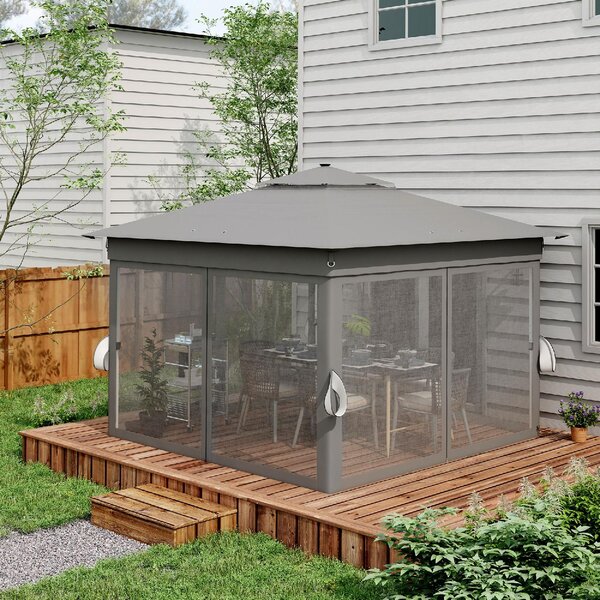 VivaGarden Gazebo da Giardino 6x3 mt in Acciaio/Tessuto con Doppio tetto Protezione raggi UV e Tende colore Grigio
