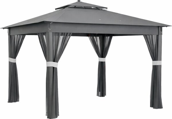 VivaGarden Gazebo da Giardino 6x3 mt in Acciaio/Tessuto con Doppio tetto Protezione raggi UV e Tende colore Grigio