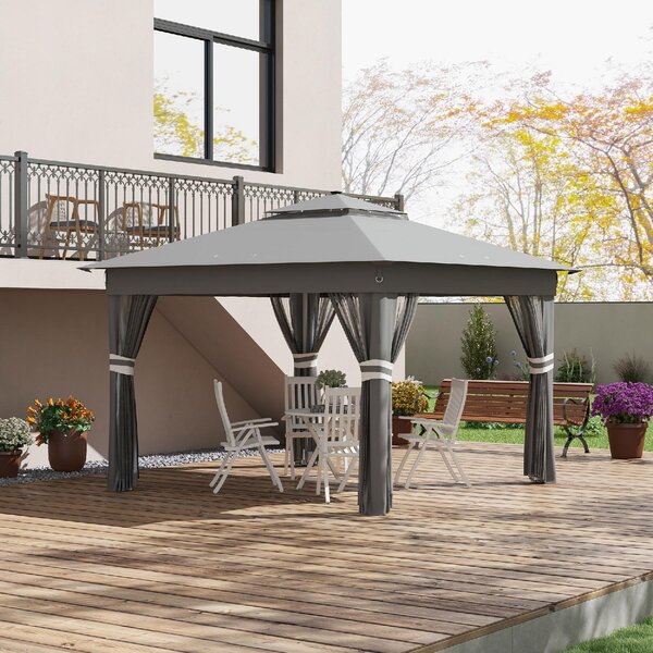 VivaGarden Gazebo da Giardino 6x3 mt in Acciaio/Tessuto con Doppio tetto Protezione raggi UV e Tende colore Grigio