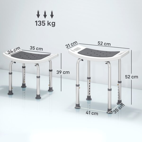 HOMCOM Sgabello da Doccia in Lega di Alluminio e Plastica Antiscivolo, Altezza Regolabile 6 Livelli 39-52cm, Grigio | Aosom Italy
