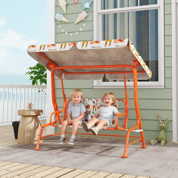AIYAPLAY Dondolo per Bambini Altalena da Giardino 2 Posti 112x75x120cm Arancione | Aosom Italy
