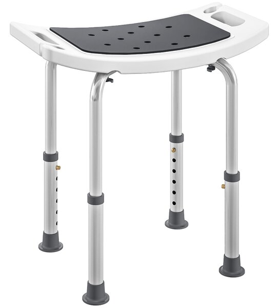 HOMCOM Sgabello da Doccia in Lega di Alluminio e Plastica Antiscivolo, Altezza Regolabile 6 Livelli 39-52cm, Grigio | Aosom Italy
