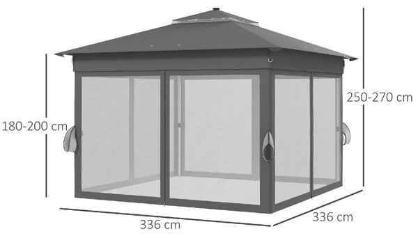 VivaGarden Gazebo da Giardino 6x3 mt in Acciaio/Tessuto con Doppio tetto Protezione raggi UV e Tende colore Grigio