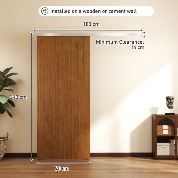 HOMCOM Porta Scorrevole 90x210 cm, Armadi Kit Montaggio, Binario, Effetto Legno Marrone | Aosom Italy