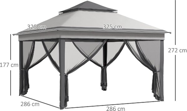 VivaGarden Gazebo da Giardino 3x3 mt in Acciaio/Tessuto con Doppio tetto Protezione raggi UV e Zanzariere colore Grigio