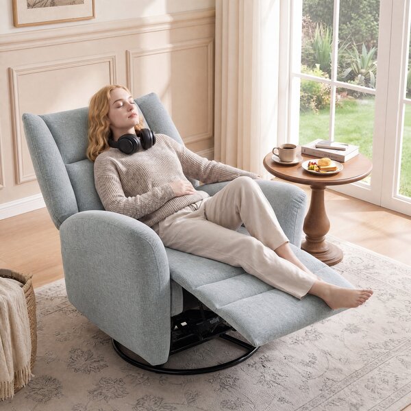 HOMCOM Poltrona Reclinabile a Dondolo con Funzione Girevole per Soggiorno, 163x88x102 cm, Grigio Chiaro | Aosom Italy