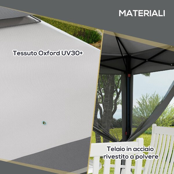 VivaGarden Gazebo da Giardino 3x3 mt in Acciaio/Tessuto con Doppio tetto Protezione raggi UV e Zanzariere colore Grigio
