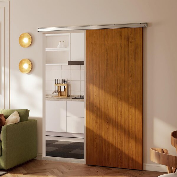 HOMCOM Porta Scorrevole 90x210 cm, Armadi Kit Montaggio, Binario, Effetto Legno Marrone | Aosom Italy