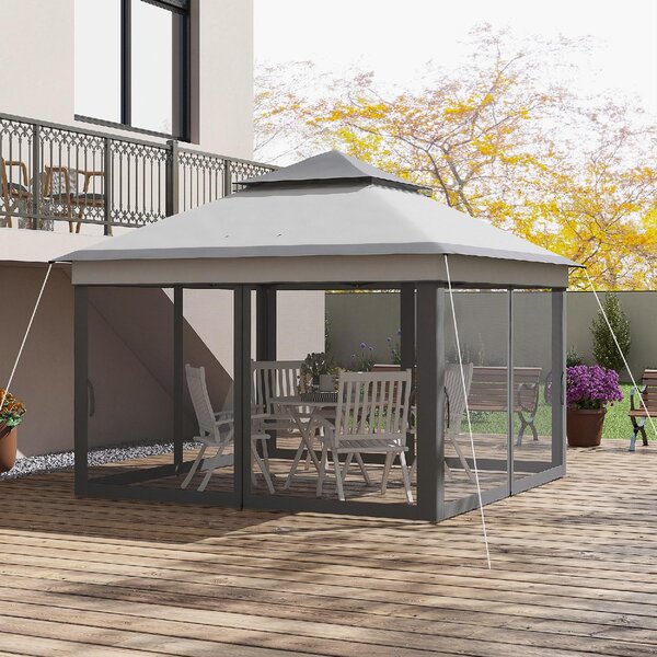 VivaGarden Gazebo da Giardino 3x3 mt in Acciaio/Tessuto con Doppio tetto Protezione raggi UV e Zanzariere colore Grigio