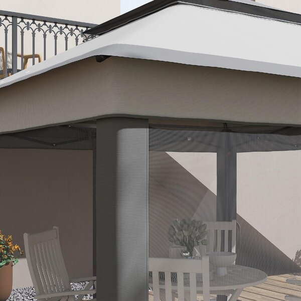 VivaGarden Gazebo da Giardino 3x3 mt in Acciaio/Tessuto con Doppio tetto Protezione raggi UV e Zanzariere colore Grigio