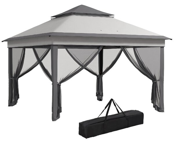 VivaGarden Gazebo da Giardino 3x3 mt in Acciaio/Tessuto con Doppio tetto Protezione raggi UV e Zanzariere colore Grigio