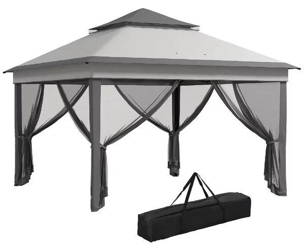 VivaGarden Gazebo da Giardino 3x3 mt in Acciaio/Tessuto con Doppio tetto Protezione raggi UV e Zanzariere colore Grigio