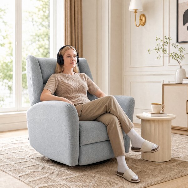 HOMCOM Poltrona Reclinabile a Dondolo con Funzione Girevole per Soggiorno, 163x88x102 cm, Grigio Chiaro | Aosom Italy