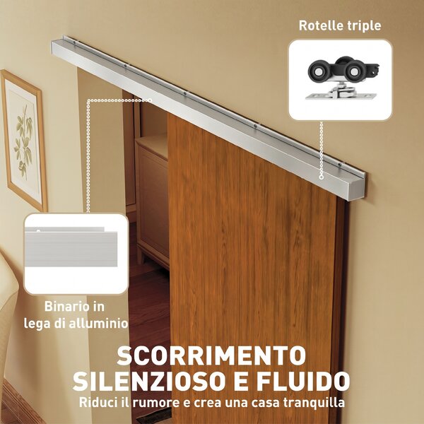 HOMCOM Porta Scorrevole 90x210 cm, Armadi Kit Montaggio, Binario, Effetto Legno Marrone | Aosom Italy