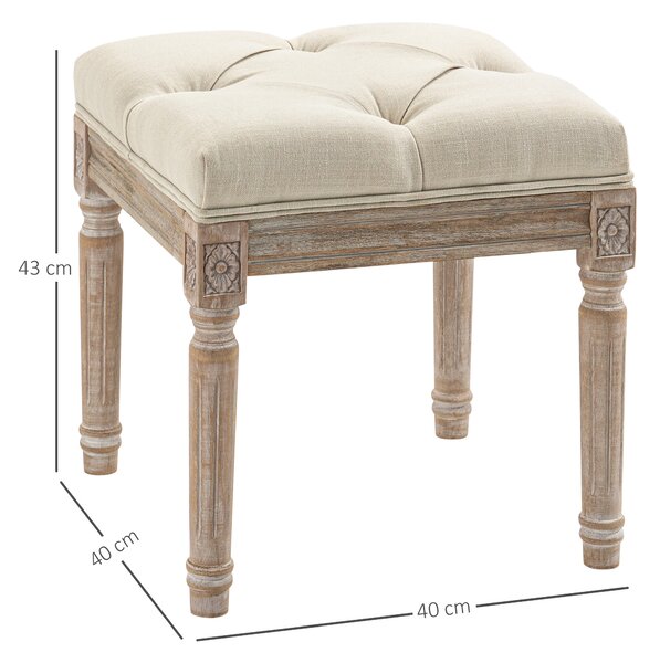 HOMCOM Poggiapiede per Soggiorno con Seduta Imbottita e Piedi in Legno di Hevea, 40x40x43 cm, Beige | Aosom Italy