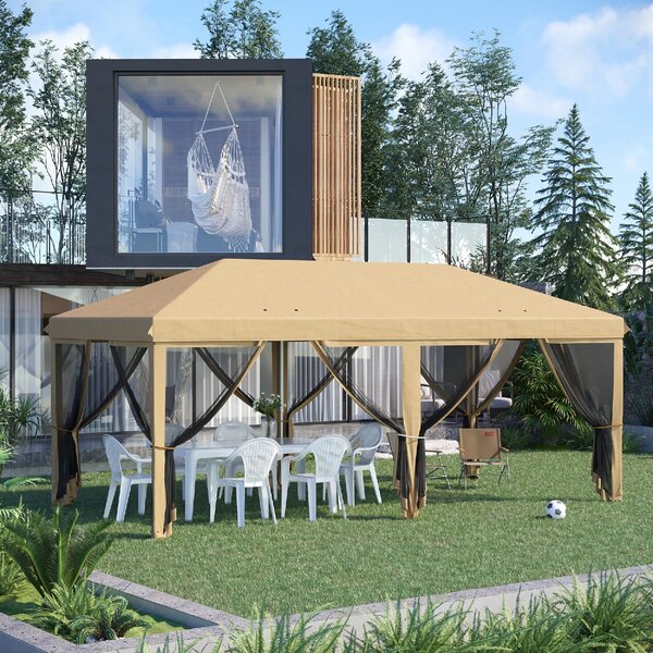 VivaGarden Gazebo da Giardino 6x3 mt Pieghevole in Acciaio/Tessuto con Tende colore Beige