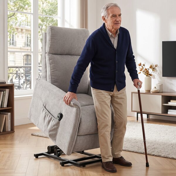 HOMCOM Poltrona Elettrica Alzapersona Reclinabile in Ciniglia con Schienale Alto, Telecomando, Grigio Chiaro | Aosom Italy