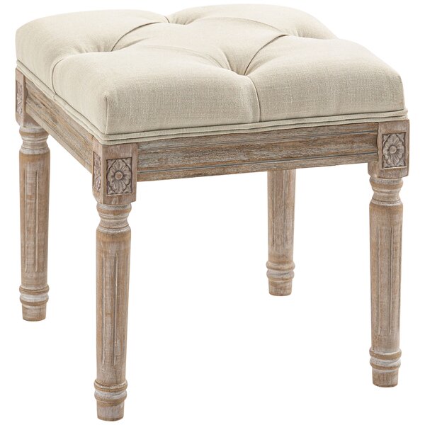 HOMCOM Poggiapiede per Soggiorno con Seduta Imbottita e Piedi in Legno di Hevea, 40x40x43 cm, Beige | Aosom Italy