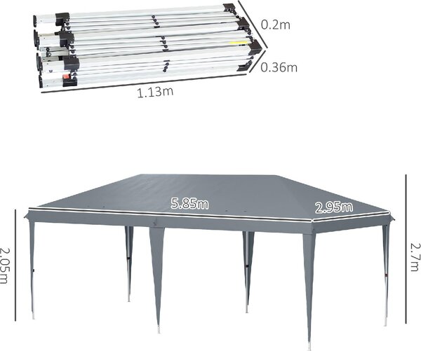 VivaGarden Gazebo da Giardino 6x3 mt Pieghevole in Acciaio/Tessuto con Protezione raggi UV colore Grigio