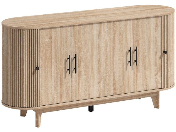 HOMCOM Credenza da Cucina con 4 ante e 2 Ripiani Regolabili, Buffet Mobile Soggiorno Ovale, 147x40x76 cm, Rovere | Aosom Italy