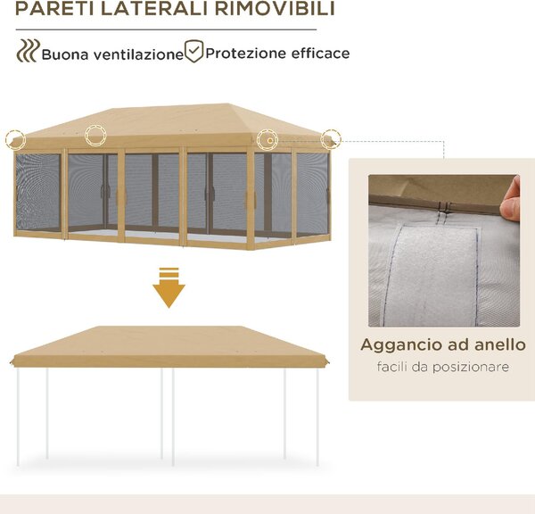 VivaGarden Gazebo da Giardino 6x3 mt Pieghevole in Acciaio/Tessuto con Tende colore Beige