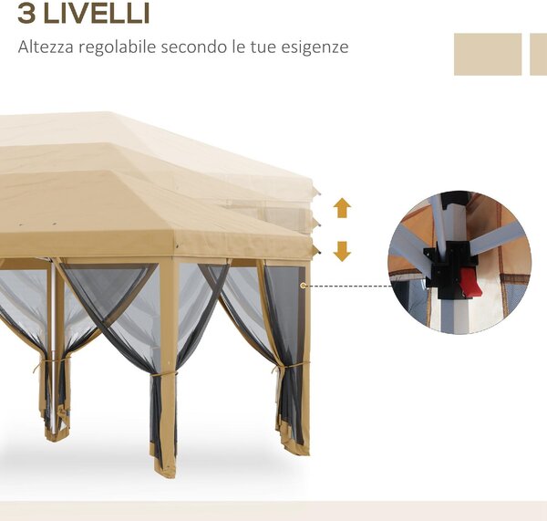 VivaGarden Gazebo da Giardino 6x3 mt Pieghevole in Acciaio/Tessuto con Tende colore Beige