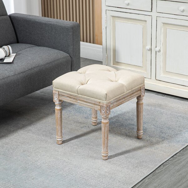 HOMCOM Poggiapiede per Soggiorno con Seduta Imbottita e Piedi in Legno di Hevea, 40x40x43 cm, Beige | Aosom Italy
