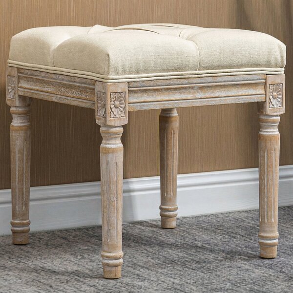 HOMCOM Poggiapiede per Soggiorno con Seduta Imbottita e Piedi in Legno di Hevea, 40x40x43 cm, Beige | Aosom Italy