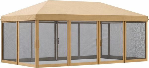 VivaGarden Gazebo da Giardino 6x3 mt Pieghevole in Acciaio/Tessuto con Tende colore Beige