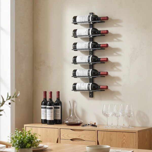 HOMCOM Portabottiglie da Parete per 6 Bottiglie di Vino, Cucina e Sala, Nero. | Aosom Italy